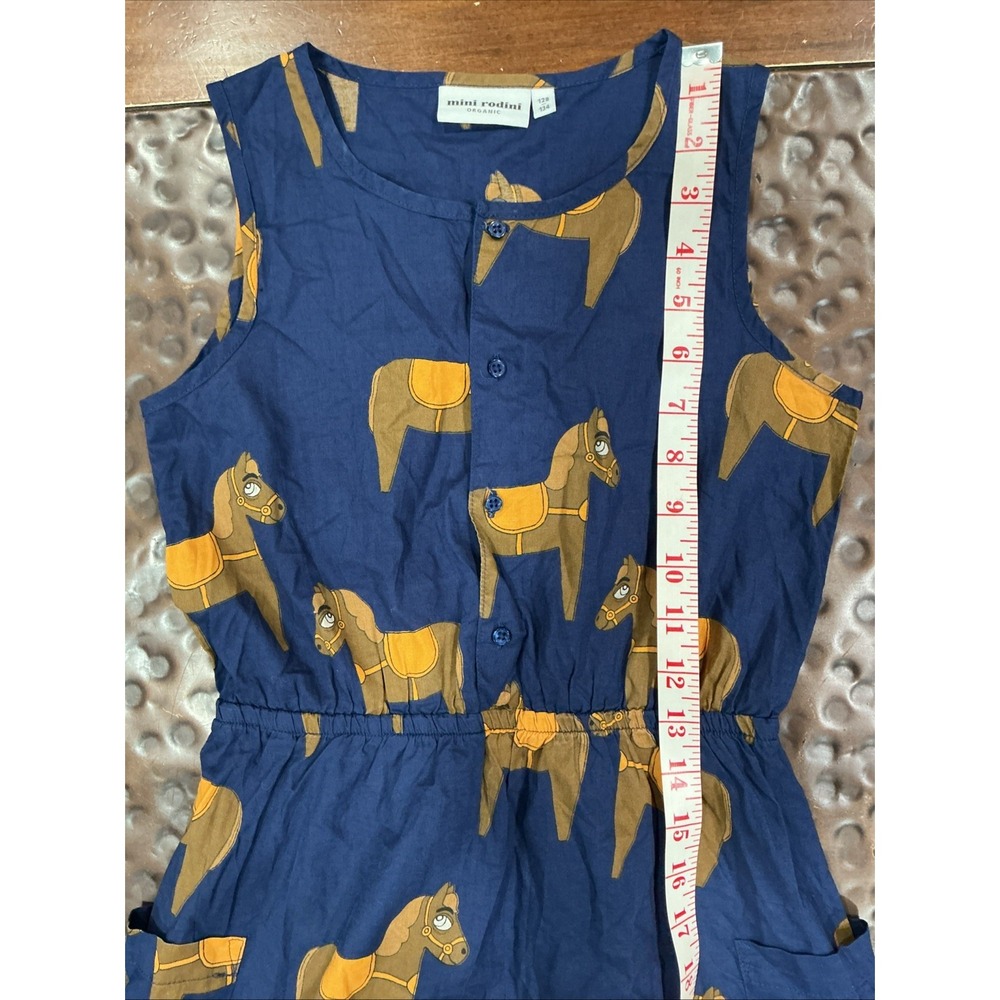 Mini Rodini Sleeveless Dress, Blue, Horse, Girls, 7-9 Or 128/134, Organic Cotton - Picture 10 of 11